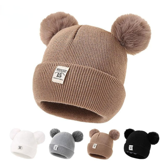 Solid Color Wool Knitted Cute Beanie Cap 0-3Y